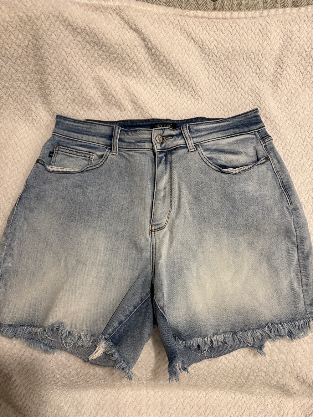 Judy Blue Womens Light Blue Frayed Hem Denim Shorts - Size 2XL
